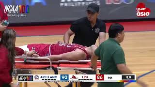 JM Bravo of the LPU Pirates collapsed during the fourth quarter of the ArellanoLPU match  NCAA 100 [upl. by Ellehcil]