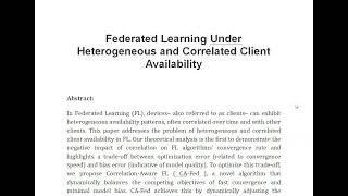 Federated Learning Under Heterogeneous and Correlated Client Availability [upl. by Yleve]