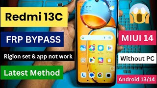 Redmi 13C FRP Bypass Miui 14  New Method  Redmi 13c Frp Unlock Without Pc [upl. by Ecirtnas]