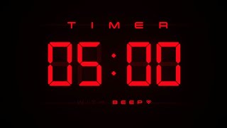 5 Min Digital Countdown Timer with Simple Beeps ⭕️ [upl. by Nagiam]