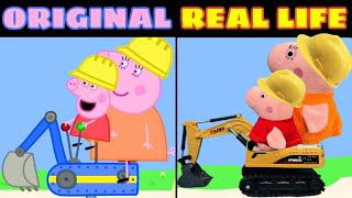 Peppa Pig drive an excavator with Mummy  Peppa Pig Original vs Real life  Peppa Pig Animation [upl. by Annahvas]