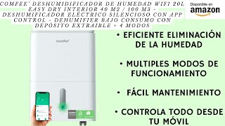 COMFEE Deshumidificador de Humedad WiFi 20L Easy Dry interior 40 m2  100 m3  Deshumificador [upl. by Llehcam]