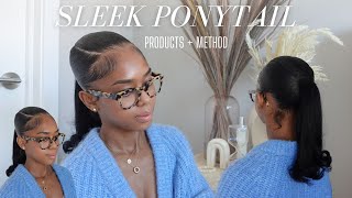 Sleek Ponytail Tutorial On Natural Hair  HOW TO PRODUCTS  METHODS [upl. by Balough391]