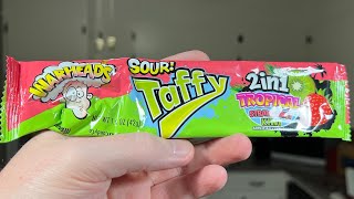 Warhead Sour taffy 2in1 tropical strawberry kiwi candy review [upl. by Siroved]