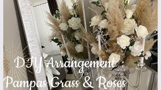 HOW TO Diy Pampas Grass amp Roses Arrangement  Wedding Decor Ideas Using Pampas Grass  Room Decor [upl. by Caro]