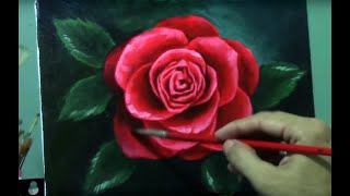 Red Rose Painting  Step by Step Acrylic Painting on Canvas for Beginners [upl. by Garnette]