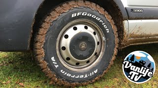 Fitting BF Goodrich all terrain tyres Vauxhall Movano Camper Van Build [upl. by Kennie992]