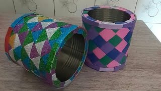 Latas Decoradas com Sobras de E V A  Duas ideias diferentes [upl. by Asilrahc]