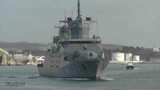 GERMAN NAVY TYPE 125 FRIGATE FGS RHEINLANDPFALZ F225 ENTERS DEVONPORT NAVAL BASE 241123 [upl. by Droffats]