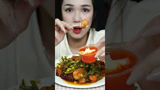 Fried fish balls and stirfried vegetables Do you know what dish1 asmr mukbang LipsEATING [upl. by Leban219]