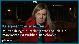 Südkorea OstasienKorrespondentin Schmidt zur aktuellen Lage verhängtem Kriegsrecht amp Protesten [upl. by Anayhd]