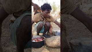 BUSHMEN COOKING BEEF hadzabetribe africantribe wildlife animals bushlife shorts [upl. by Elay295]