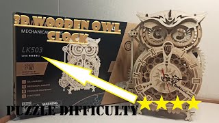 3D Wooden Puzzle for Adults to Build MECHANICAL GEARS OWL CLOCK LASERCUT TIMELAPSE puzzle [upl. by Yetah79]