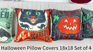 Popest Halloween Pillow Covers 1818 Set of 4 Vintage Scaredy Cats Pumpkinsamazon [upl. by Suirad]