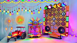 DIY Mini Dj Navratri Durga Pooja Gauri Ganesh Big Dj Truck Light Decoration gadi wala Chhota dj [upl. by Ayanad]