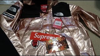 Supreme SS18 Week 7 PickupUnboxing The North Face Metallic Mountain Parka Rose Gold [upl. by Refinnej]