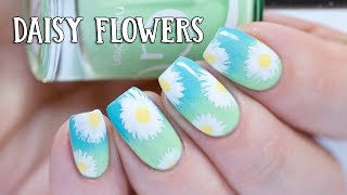 EASY NAILS  Daisy Flowers over Gradient with Indigo Nails [upl. by Lovel]