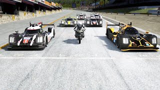 Kawasaki Ninja H2R Supercharged vs Porsche 919 Hybrid Le Mans Racingcars [upl. by Flower614]