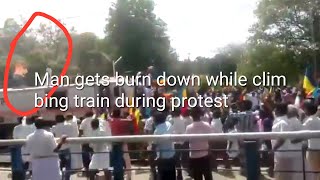 Man gets electric shock and burns down after climbing on Train during protest Tamil Nadu Protest [upl. by Lahey]