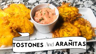 PERFECT PUERTO RICAN TOSTONES AND ARANITAS HOW TO MAKE FRIED PLANTAIN  PLANTAIN FRITTERS [upl. by Crescen]