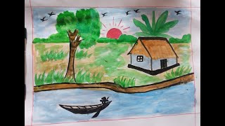 Village drawingEasy village art colour painting 2024 [upl. by Anastice428]