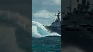 Unexplainable Wave Approaching Warship – What Could It Be scaryocean giantwaves ship [upl. by Attolrahc]