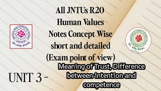 Meaning of trust Difference between intention and Competence  R20 Human values concept wise notes [upl. by Ailahs]