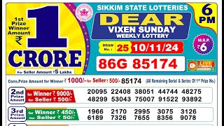 Lottery Result Today 6pm 10112024  Official  Sikkim Lottery [upl. by Bernhard]