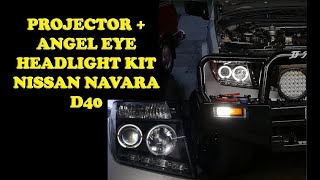 INSTALLING BLACK LED PROJECTOR  ANGEL EYE HEADLIGHT KIT NISSAN NAVARA D40 122005012010 4X4 MOD [upl. by Malina40]