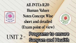 Programs to ensure Sanyam and Health  R20 Universal human values concept wise notes  All JNTUs [upl. by Petunia]