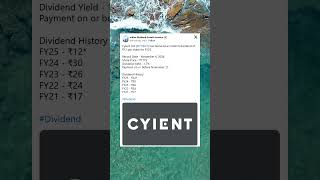 Cyient Ltd has declared an interim dividend for FY25 StockMarket Dividend Stocks [upl. by Chura803]