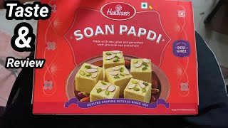 Review and taste Haldirams Desi Ghee Soan Papdi 500g pack [upl. by Sugirdor]