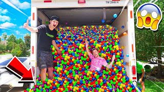 PUTTING 50000 BALL PIT BALLS IN A MOVING TRUCK [upl. by Evey]