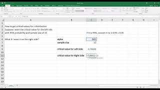 How to Calculate Critical Values from T Distribution in Excel HD [upl. by Polard]