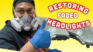 R500 Lvlp spray gun restoring faded headlights with clear coat [upl. by Hermine]