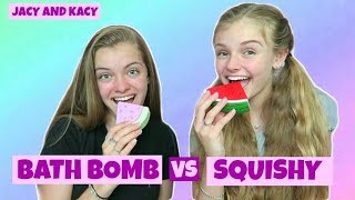 Squishy vs Bath Bomb  Switch Up Challenge  Jacy and Kacy [upl. by Barling]