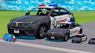 Big amp Small Police Cars Bmw  Police Truck Rescue Cars vs Thomas Trains  BeamNGdrive [upl. by Gaven]