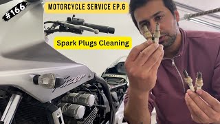 166  EP6 🏍️ MOTORCYCLE SERVICE Spark Plugs Cleaning [upl. by Niemad276]