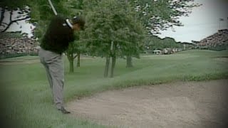 Tiger Woods Amazing 3iron from 18th Hole Bunker  2002 PGA Championship at Hazeltine [upl. by Evetta]