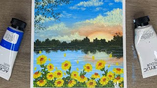 Most Beautiful Sunflower 🌻 Field in The Morning  Acrylic Painting for Beginners [upl. by Ida]