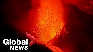 La Palma volcano Explosions shoot lava into air as eruption continues [upl. by Drannek]