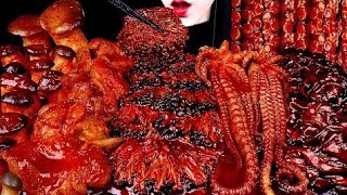 ASMR SPICY BLACK BEAN ENOKI MUSHROOMS  OCTOPUS SPICY SEAFOOD  EATING SOUNDS MUKBANG [upl. by Aliza976]