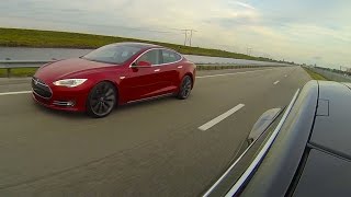 Tesla Model S P85D 691HP vs P85 415HP Heads up Drag Racing from a Stop [upl. by Ludlew]