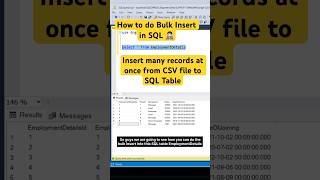 How to do bulk insert in SQL  CSV file to Table shorts sql sqlqueries coding sqlserver [upl. by Ednalrym]