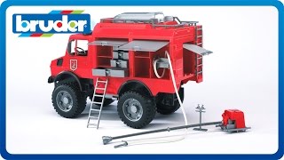 Bruder Toys MB Unimog Fire Rescue Truck w Accesories and Light amp Sound Module 02480 [upl. by Malvia]