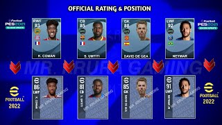 All 57 Players Official Ratings amp Position In eFootball Pes 2022 Mobile [upl. by Atinaujnas]