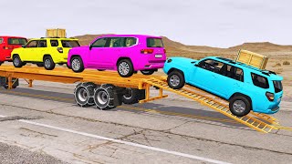 Flatbed Trailer new Toyota Cars Transportation with Truck  Pothole vs Car 202  BeamNGDrive [upl. by Lossa]