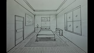 How to Draw a Simple Bedroom in One Point Perspective 5 [upl. by Enneire115]