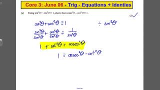 ALevel Maths Edexcel Core 3 Past Paper Question  Trig Solving  simple identities [upl. by Krebs]