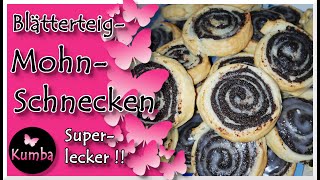 Mohn Schnecken rucki zucki mit Blätterteig und Zuckerguss [upl. by Ocirred126]